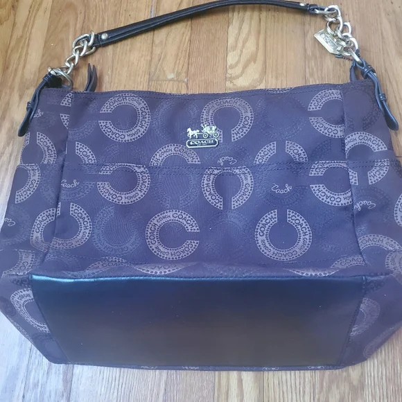 Coach Hobo no-14188 Signature canvas &Brown LEATHER Shoulder Large BAG WOMEN'S
